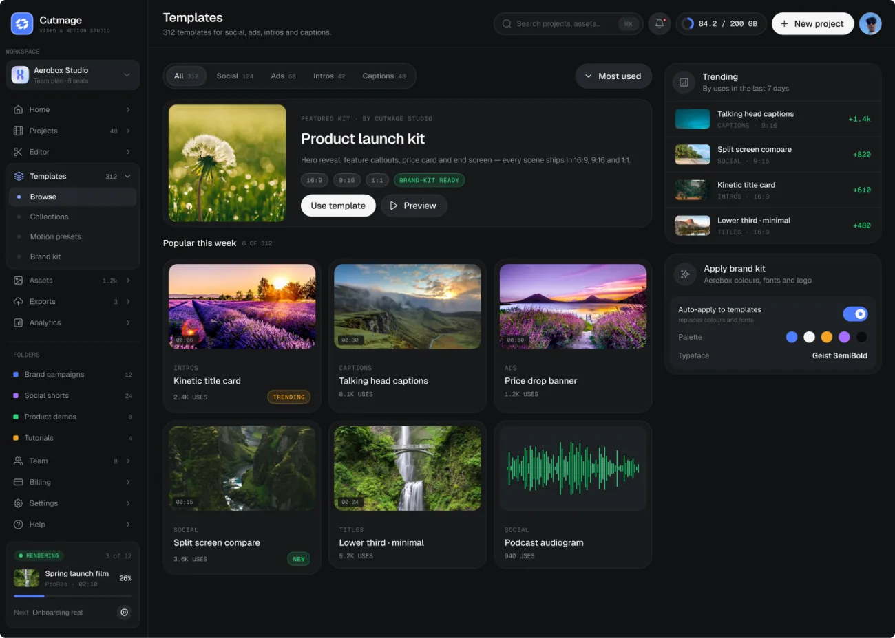 Cutmage — Templates — Dashboard