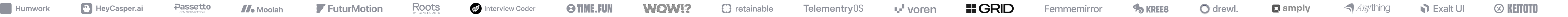 Logos of Humwork, HeyCasper, Moolah, Roots, Interview Coder, Retainable, Drewl and other clients